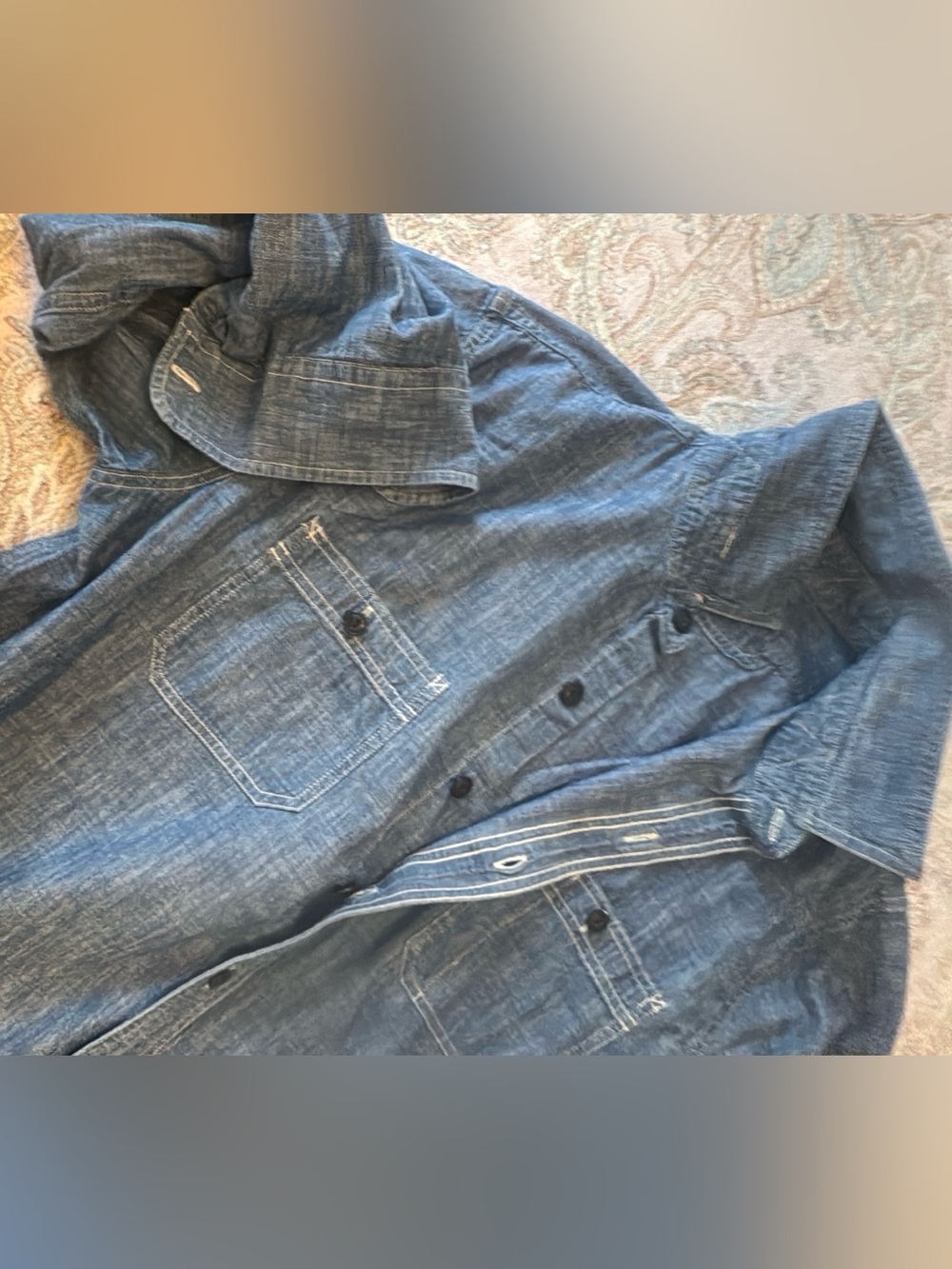 Lands' End Light Blue Denim-Look Button Shirt - Picture 4 of 8